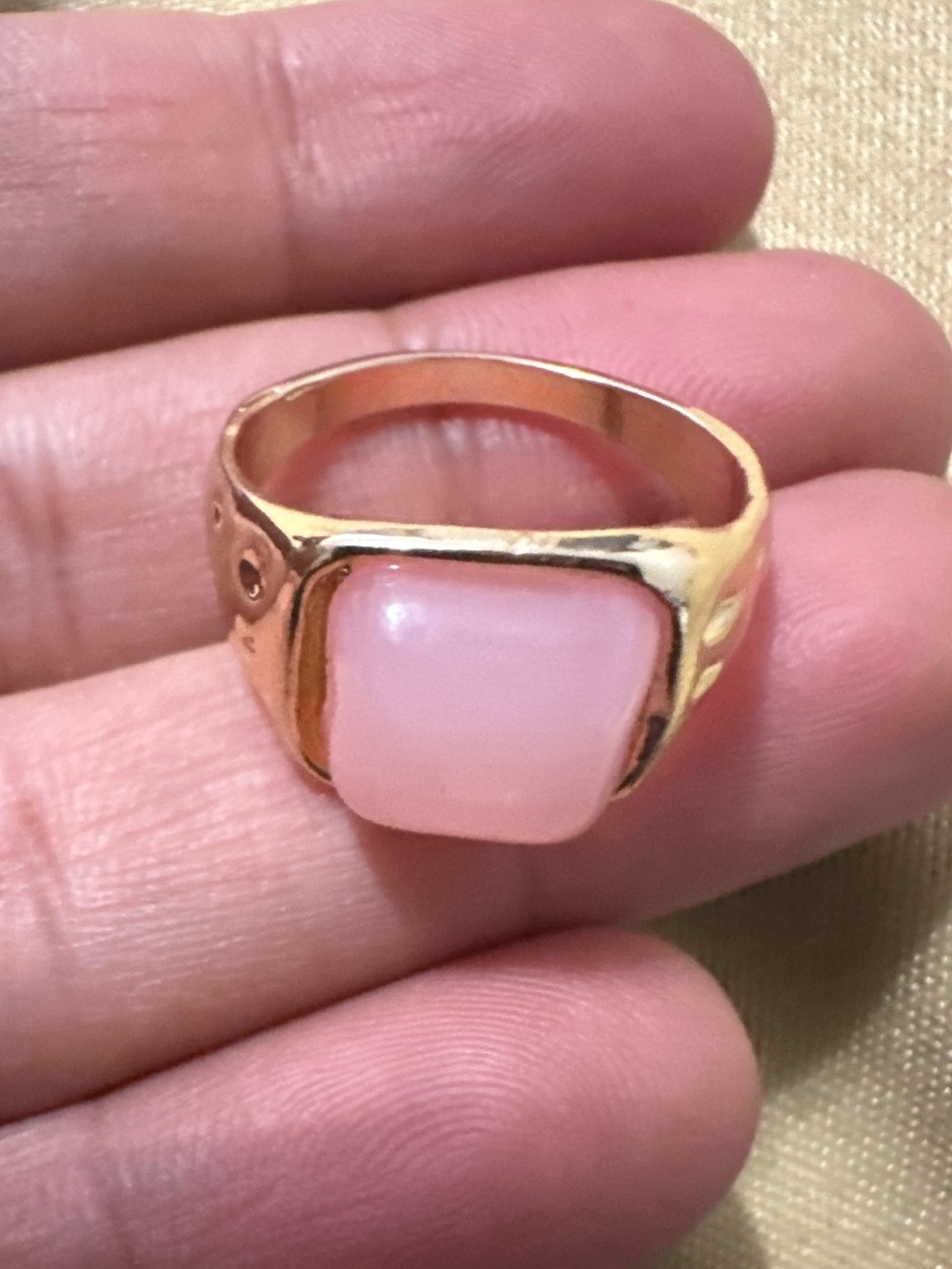 Gold-Tone Ring with Pink Square Stone